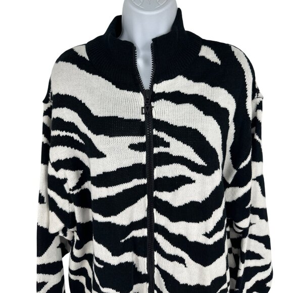 Diane Von Furstenberg Long Sleeve Full Zip Zebra Print Mid Length Cardigan Sz 1X - Picture 2 of 8